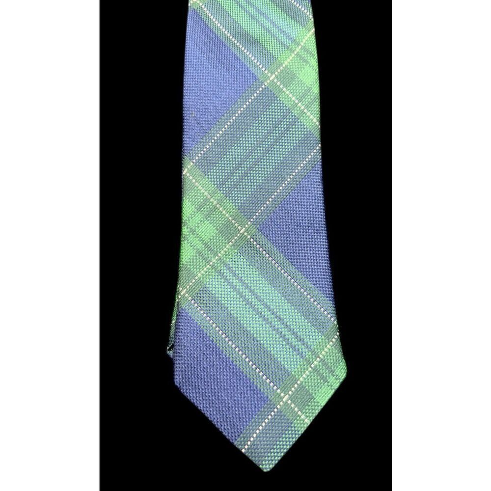Cremieux Men’s Silk Tie Blue Green Plaid Woven Preppy Career - Picture 7 of 8